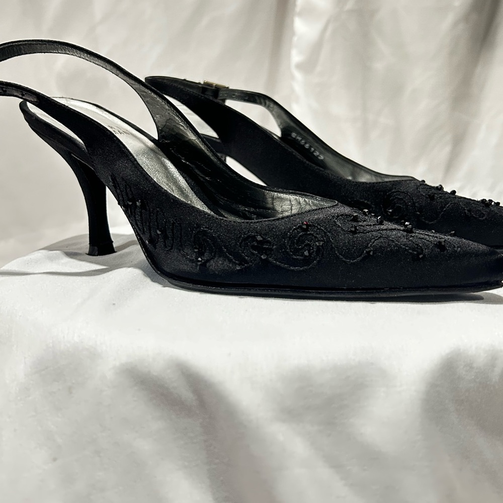 Stuart Weitzman Black Embellished Slingback Heels